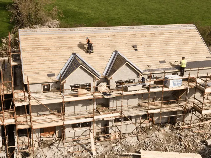 Roofing crew on a new house